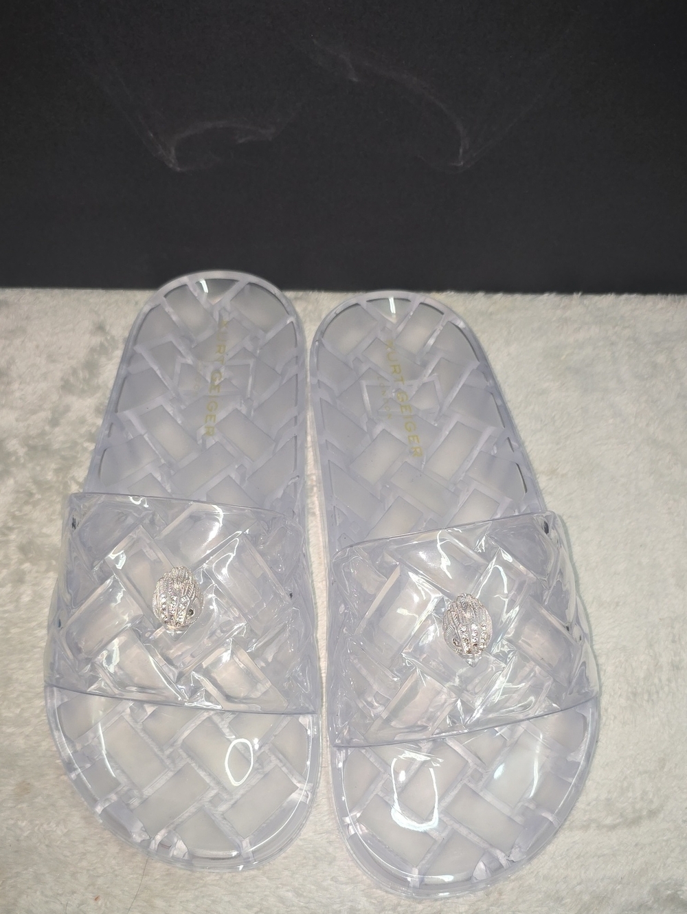Kurt Geiger Clear Jelly Slide Sandals with Crystal Accent